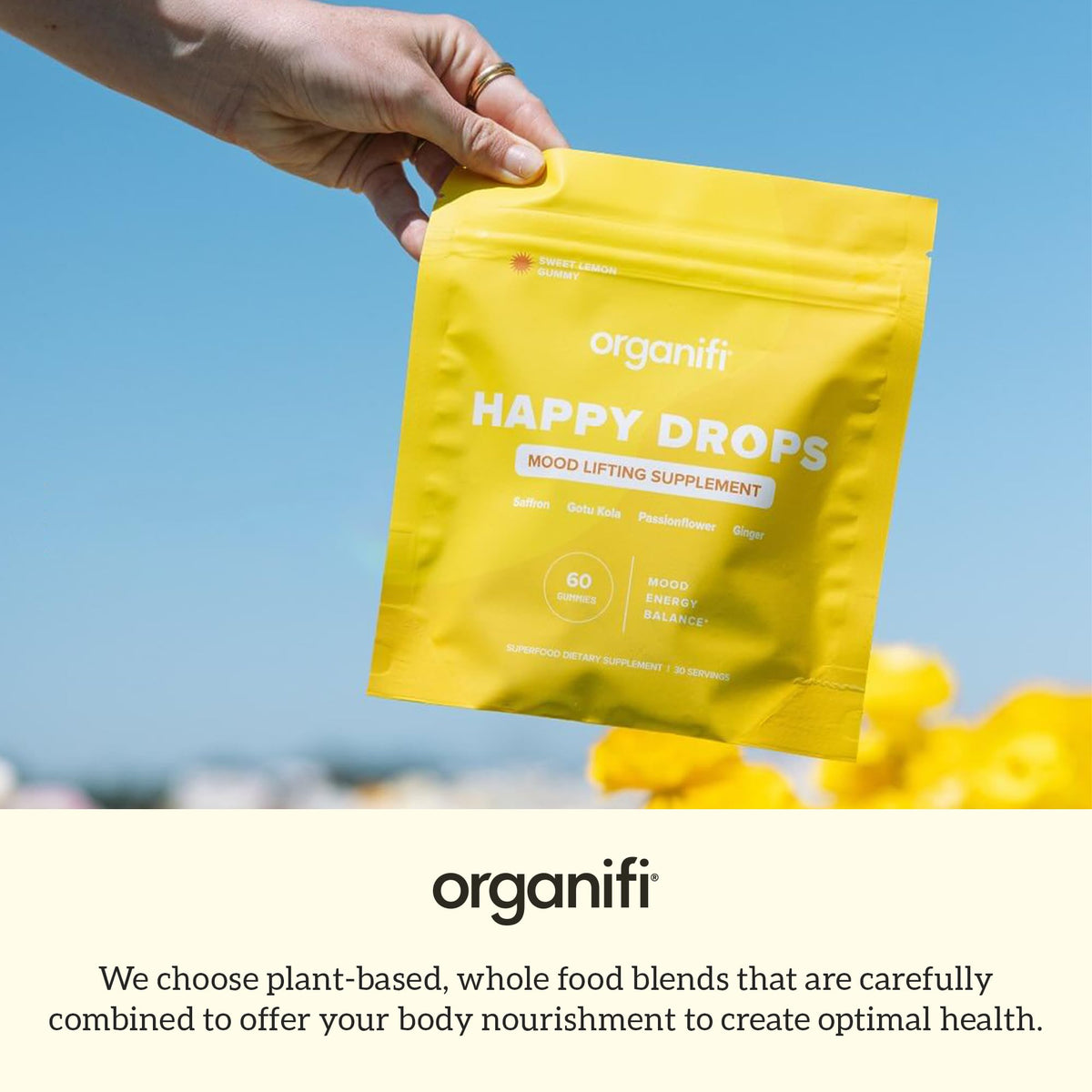 Organifi Happy Drops - Daily Superfood Happy Gummies for Adults - Mood Support Supplement for Balance, Bliss, Energy and Taking the Edge Off - Sweet Lemon Flavor - 60 Gummies Organifi buy supplements Au