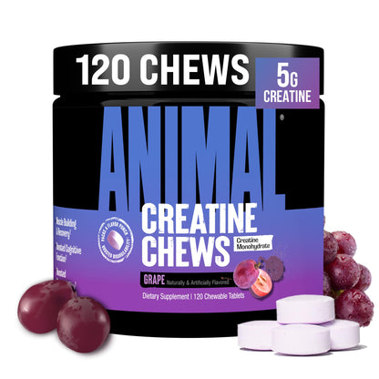 Animal Creatine Chews – 5g Creatine Monohydrate Tablets for Strength, Power & Training Recovery Support – Enhanced Absorption with AstraGin® – Convenient Chewable Format – 120 Tablets AnimalBuy Supplements Australia