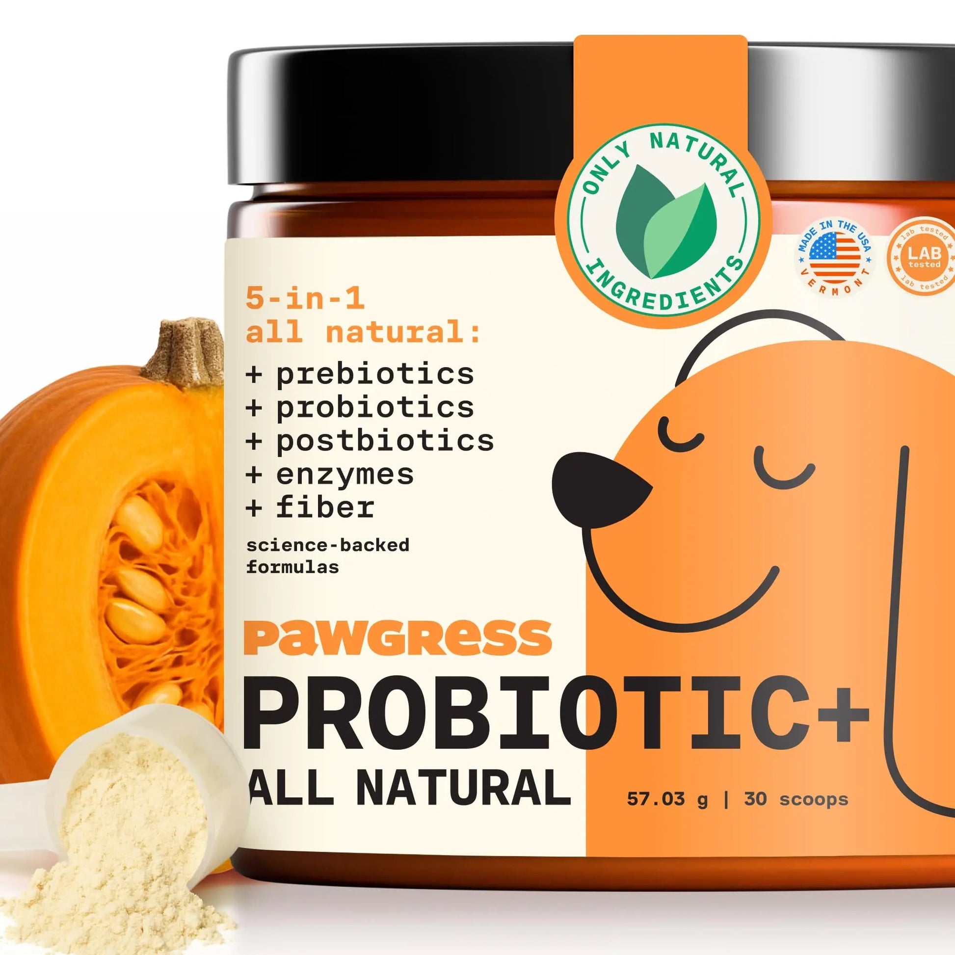 Pawgress 5-in-1 Dog Probiotic Powder – 100% Natural Gut Health Support with Prebiotics, Postbiotics & Enzymes - Made in USA – 30 Scoops PAWGRESSBuy Supplements Australia