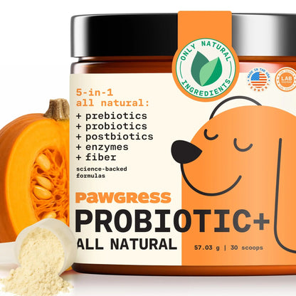 Pawgress 5-in-1 Dog Probiotic Powder – 100% Natural Gut Health Support with Prebiotics, Postbiotics & Enzymes - Made in USA – 30 Scoops PAWGRESSBuy Supplements Australia