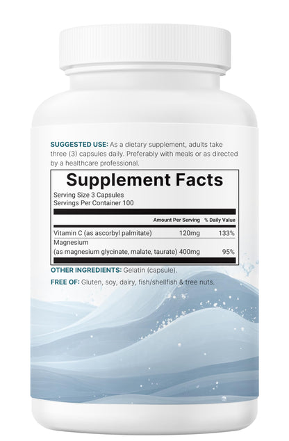 Micro Ingredients Pure Magnesium Complex, 300 Capsules | Triple Magnesium Glycinate, Malate, Taurate with Vitamin C | 100% Chelated | Supports Muscles