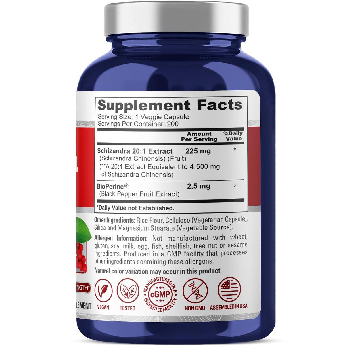 NusaPure Schizandra Berries 20:1 Extract, 225 mg Equivalent to 4500mg, 200 Vegan Capsules (Non-GMO, Bioperine) NusaPureBuy Supplements Australia