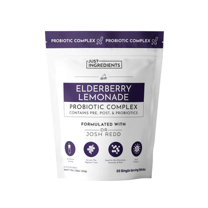 JUST INGREDIENTS Elderberry Lemonade 3-in-1 Probiotic Complex - Prebiotics, Probiotics & Postbiotics - 30 Sticks JUST INGREDIENTSBuy Supplements Australia