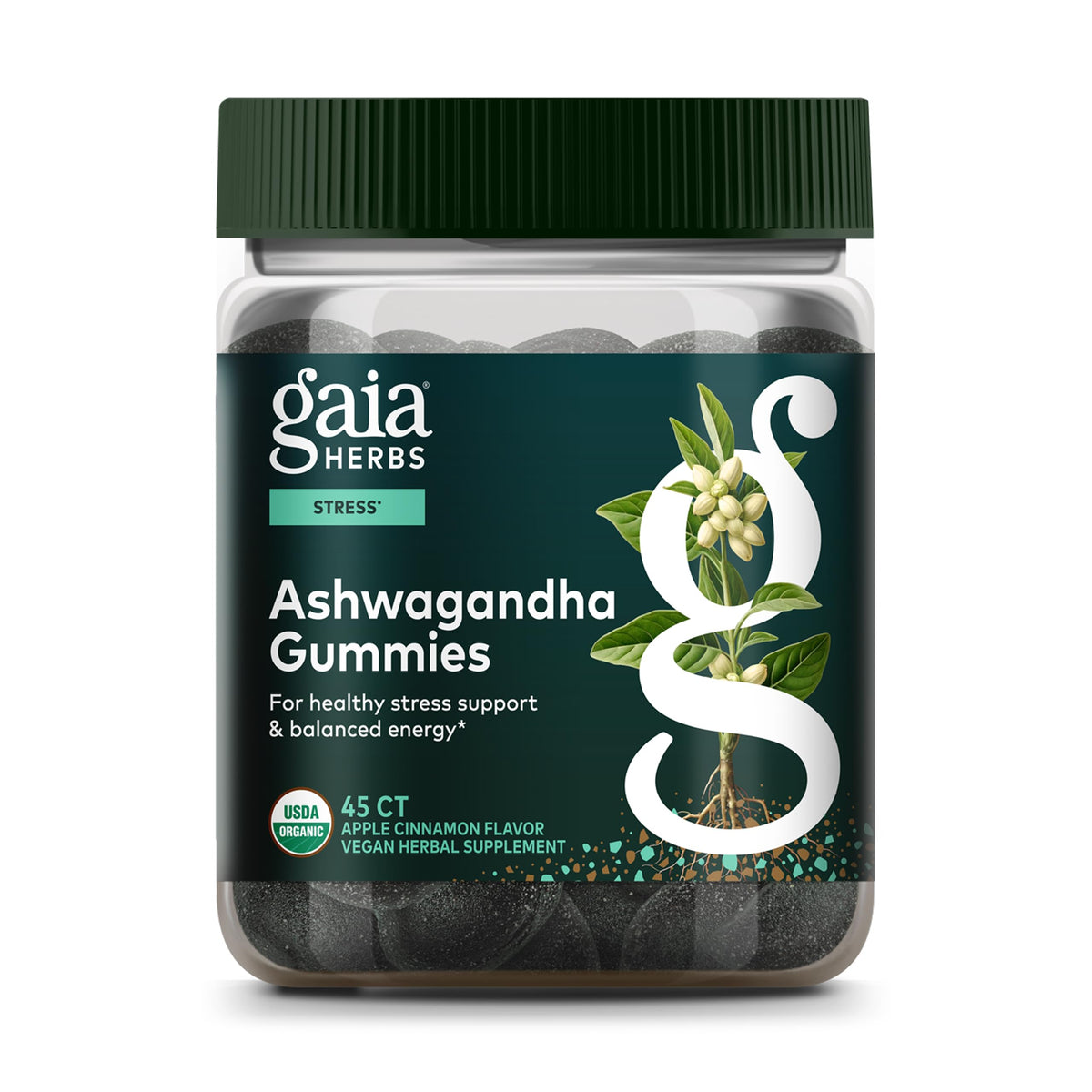 Gaia Herbs Organic Ashwagandha Gummies - Stress Support* - Made with Cinnamon & Ginger - Gluten Free & Vegan - 45 Count (15 Servings) Gaia HerbsBuy Supplements Australia