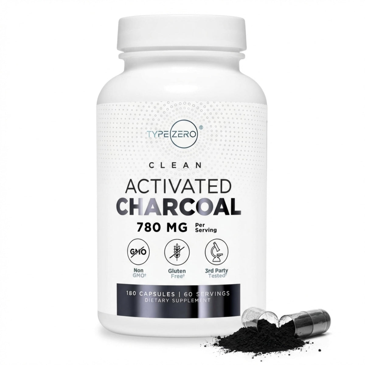 Type Zero Activated Charcoal Capsules (180 Count) - 60 Servings, 780mg Per Serving, from Coconut Shell, Non-GMO, Gluten-Free Type ZeroBuy Supplements Australia