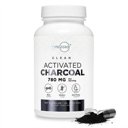 Type Zero Activated Charcoal Capsules (180 Count) - 60 Servings, 780mg Per Serving, from Coconut Shell, Non-GMO, Gluten-Free Type ZeroBuy Supplements Australia