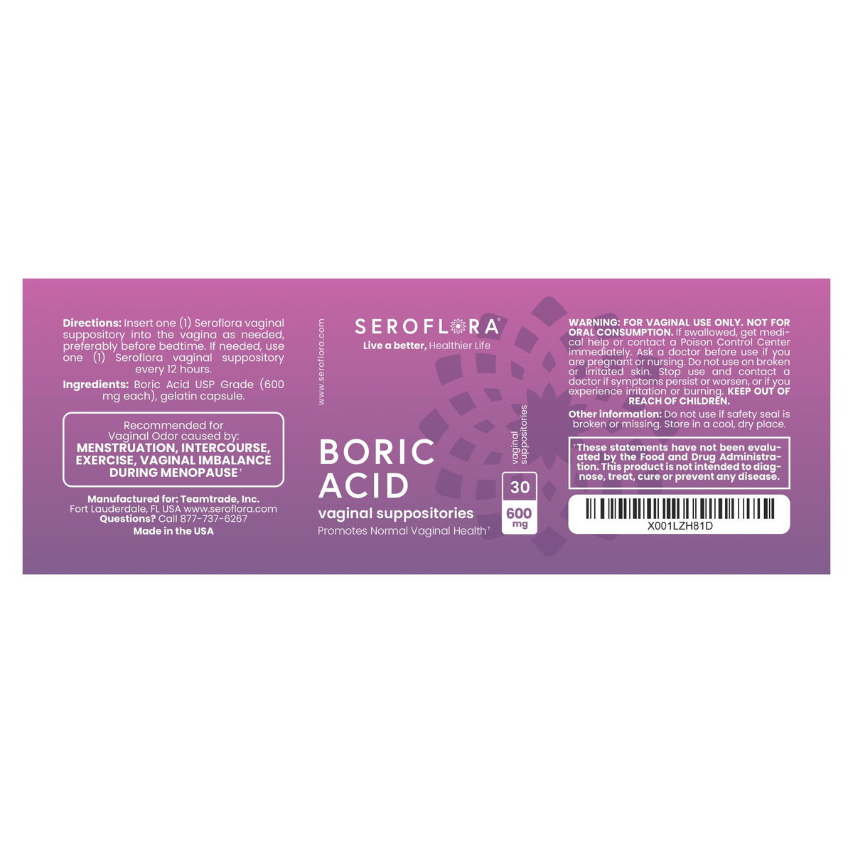 Seroflora Boric Acid Vaginal Suppositories for Women + 1 Suppository Applicator - Helps Support Vaginal Odor pH Balance, Yeast Infection and Bacterial Vaginosis SerofloraBuy Supplements Australia