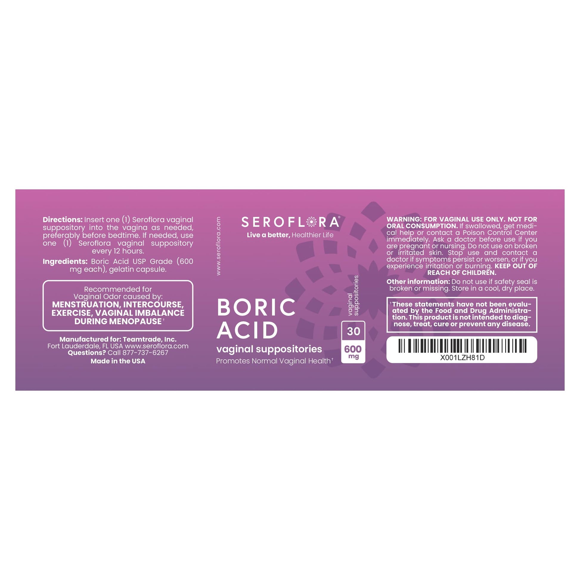 Seroflora Boric Acid 600mg Feminine Capsules, Feminine pH Support, Intimate Freshness for Women, Fast-Dissolving Capsules (60 Count) SerofloraBuy Supplements Australia