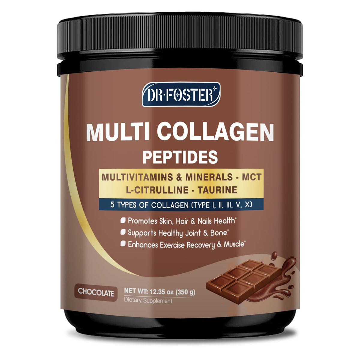 DRFOSTER Chocolate Collagen Peptides Powder for Women & Men, Multi Type I II III V X Collagen with multivitamins & Minerals for Skin, Hair & Nails & Joints, Non-GMO, 35 Servings DRFOSTERBuy Supplements Australia