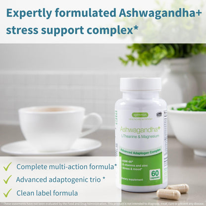 Igennus High Strength Ashwagandha, Magnesium, & L-Theanine Stress Relief Complex, KSM-66 Root Extract Adaptogens, Boosted with Methylfolate, Zinc & Biotin Clean Label, 60 Fast Acting Capsules Igennus Healthcare NutritionBuy Supplements Australia