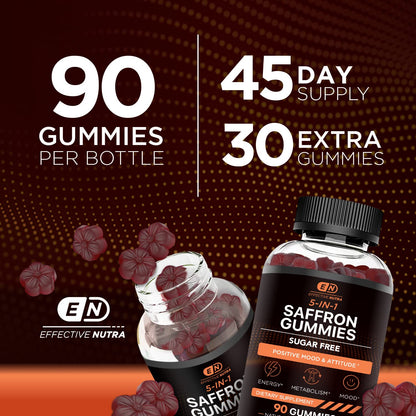 Effective Nutra Saffron Gummies for Adults 88.5mg - Mood Support & Stress Relief with GABA, Passion Flower - 5-in-1 Formula - Sugar-Free, Vegan, Non-GMO, Made in USA - 90 Count (45-Day Supply) Effective Nutra buy supplements Au