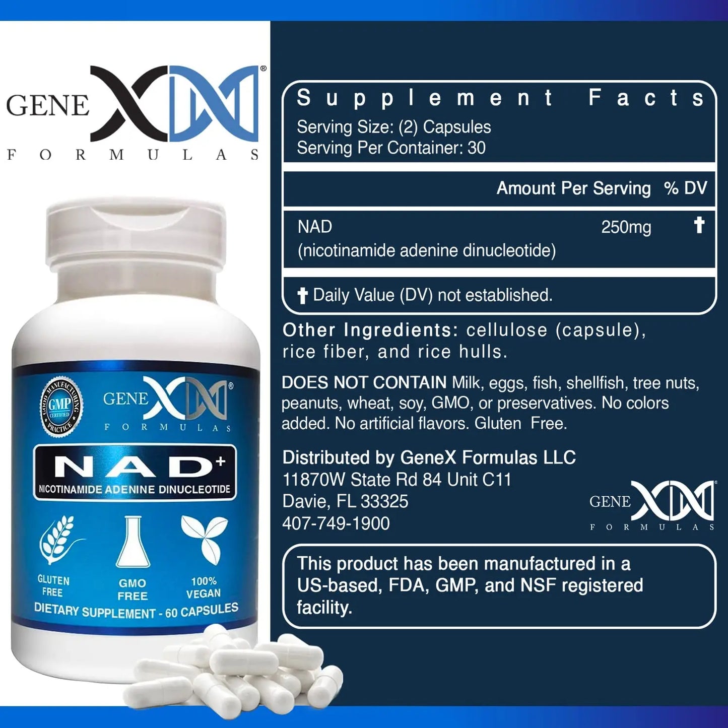 Genex Formulas NAD+ 250mg Serving 60 Capsules Nicotinamide Adenine Dinucleotide (Actual NAD+ Not a Precursor) (1) Genex FormulasBuy Supplements Australia