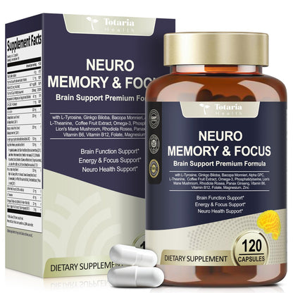 25 in 1 Brain Supplements for Memory and Focus & Neuro Health - Daily Brain Nootropic Cognitive Supplement with L-Tyrosine, Bacopa Monnieri, Ginkgo Biloba, Alpha GPC - Non-GMO, Gluten Free TotariaBuy Supplements Australia