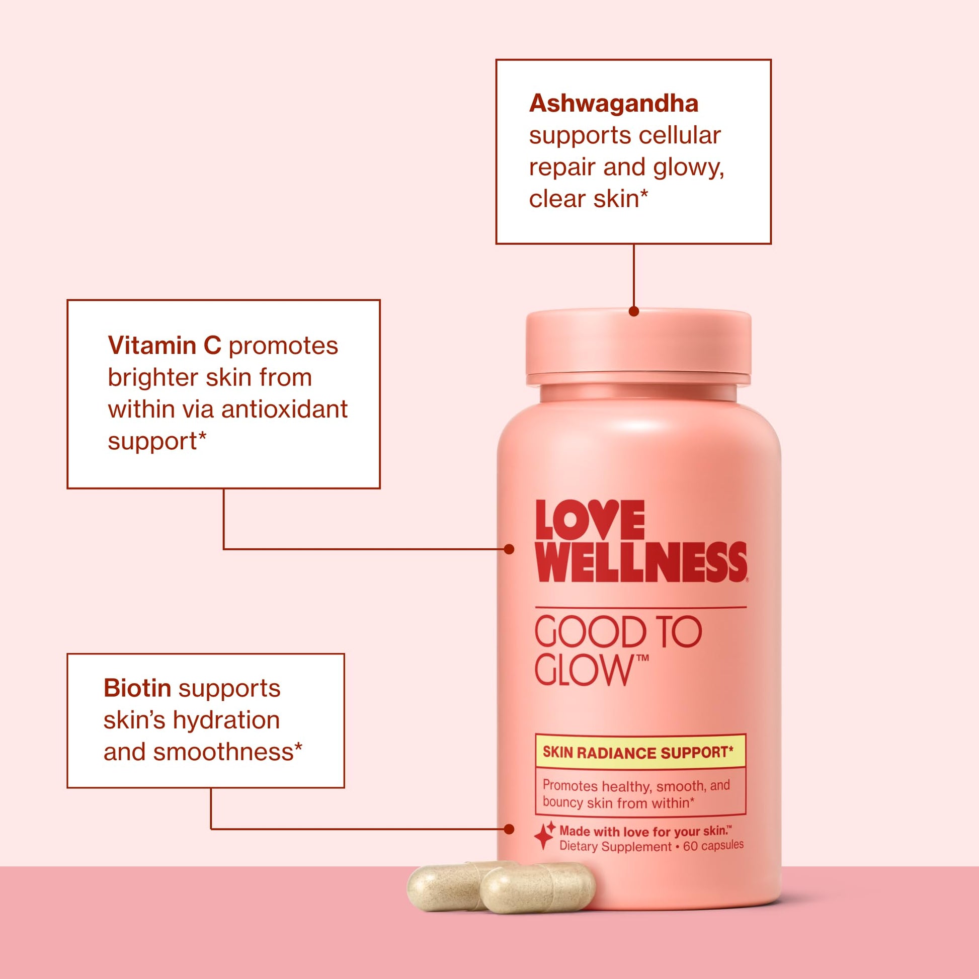 Love Wellness Good to Glow | Collagen Supplement with Biotin, Vitamin C, E, Ashwagandha & Zinc | Promotes Smooth, Glowing & Clear Skin | Enhances Smoothness & Promotes Healthy Skin | 60 Count Love WellnessBuy Supplements Australia
