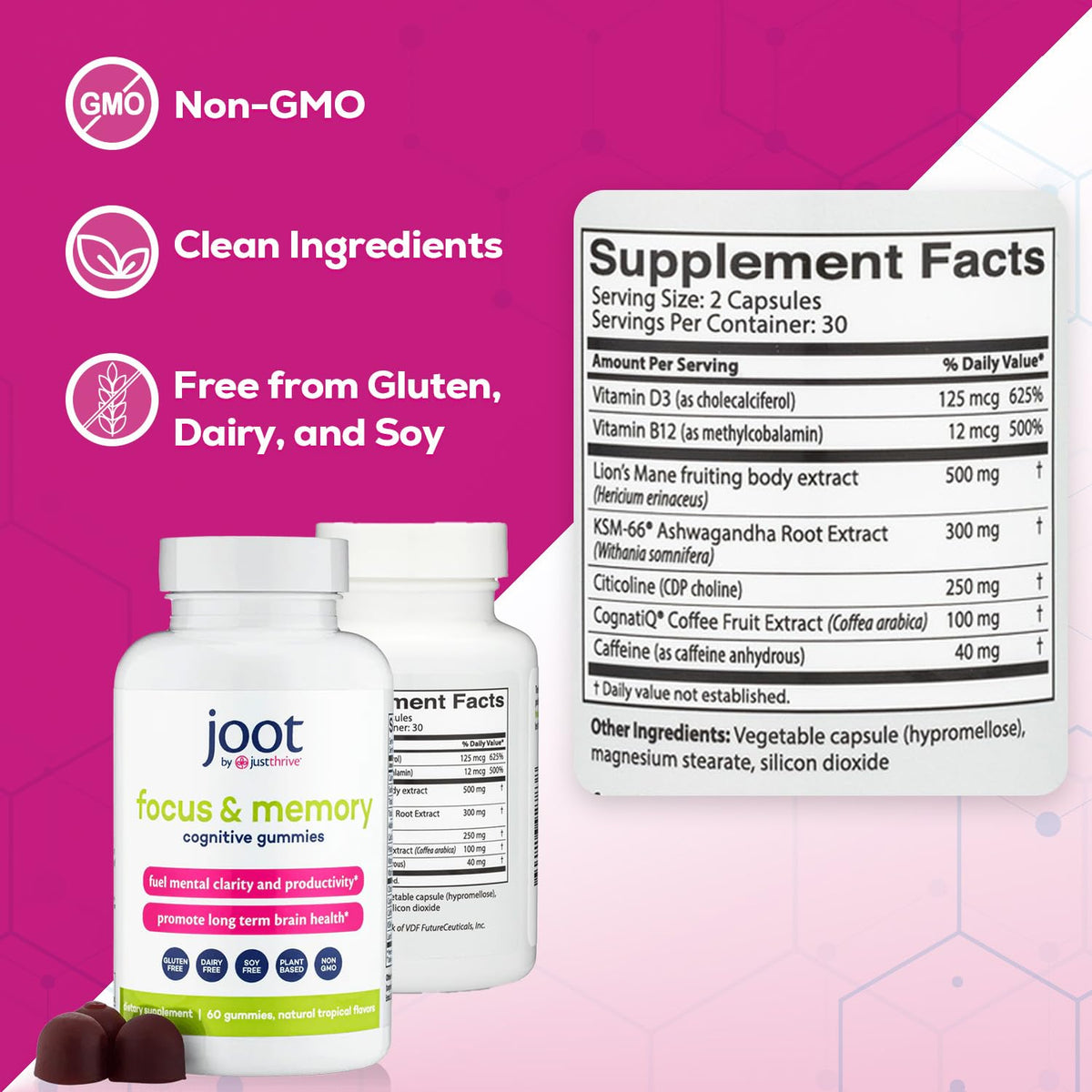 Just Thrive Focus & Memory Gummies – Nootropic Brain Supplement for Clarity, Concentration, Memory Support, & Energy – Citicoline, Lion’s Mane, Vitamin B12 & D3 Just Thrive buy supplements Au
