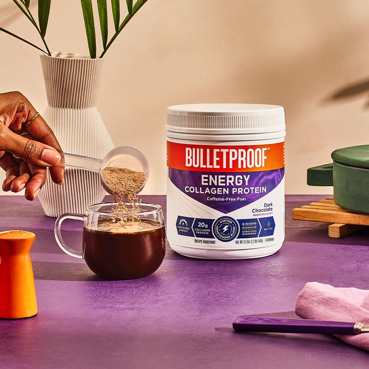 Bulletproof Dark Chocolate Energy Collagen Protein, 19.3 Ounces, Caffeine-Free Fuel BulletproofBuy Supplements Australia