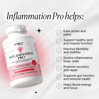 Goodness Lover Inflammation Pro, with 10 Billion CFU for Digestive Support, Curcumin, White Willow bark Extract, Zero fillers, Vegan, 30 Servings