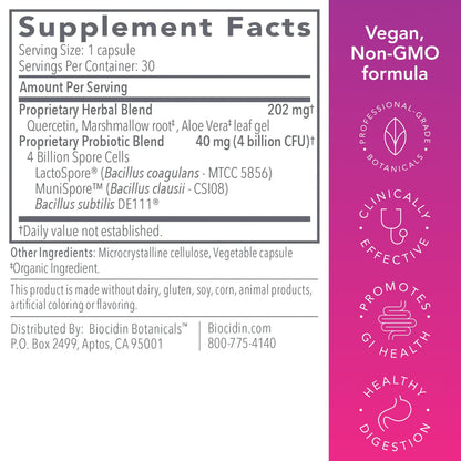 Biocidin Proflora 4R Spore Probiotic - Digestive Health Probiotics for Women & Men - Clinically Researched Bacillus Strains & Organic Aloe, Marshmallow Root for Gut Support (30 Vegan Capsules) Bio-Botanical ResearchBuy Supplements Australia