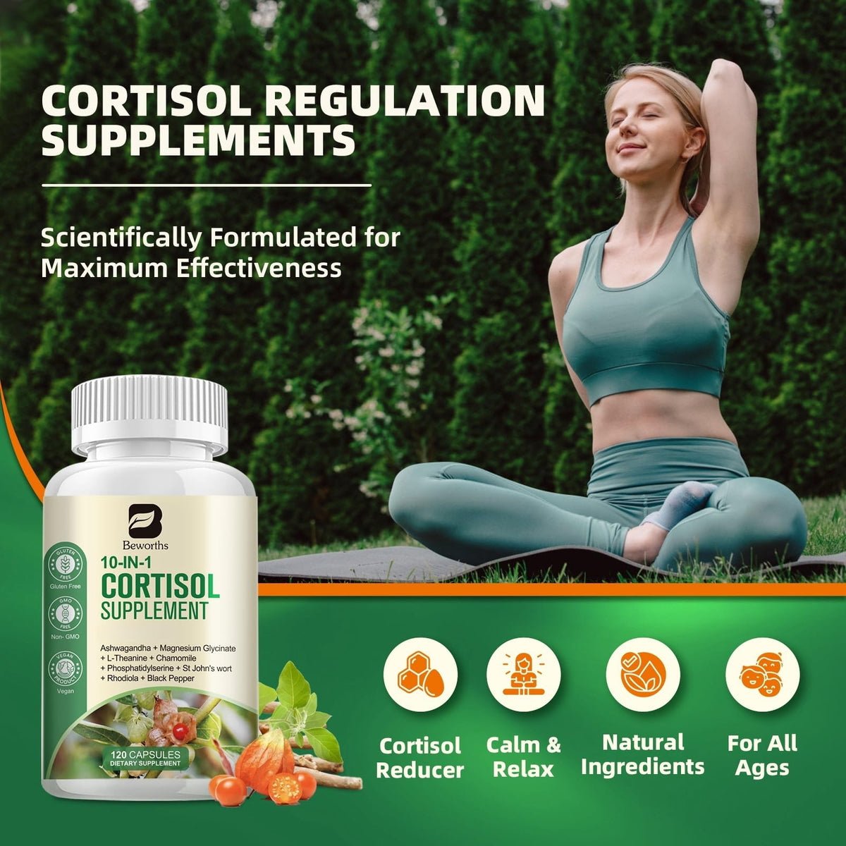 B BEWORTHS Cortisol Supplements for Women Men, 10-in-1 Cortisol Detox with Ashwagandha, Magnesium, L-Theanine, Balanced Cortisol Levels, Night & Calm Support, 120 Vegan Capsules B BEWORTHSBuy Supplements Australia
