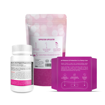 NutraBlast Boric Acid Suppositories 600mg (30 Count) Bundle with Disposable Applicators (15-Pack) and Balance Shield Panty Liners (180mm, 20-Pack) NutraBlastBuy Supplements Australia