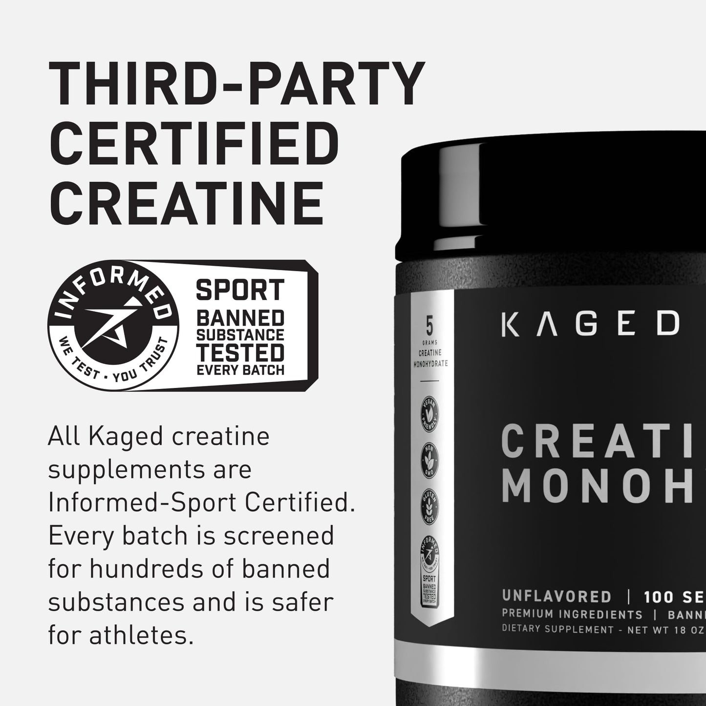 Kaged Creatine Monohydrate Micronized Powder | Unflavored | Muscle Building & Recovery | 5000 mg Per Serving | Vegan, Gluten Free, Easily Digestible
