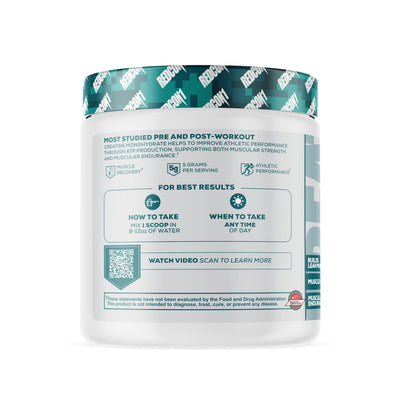 REDCON1 Creatine Monohydrate - Keto Friendly + Vegan Pre & Post Workout Supplement - Creatine Powder to Support Recovery & Athletic Performance (60 Servings)