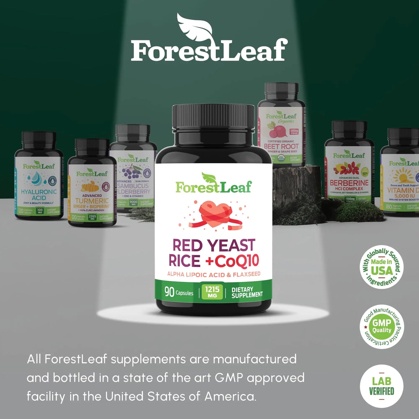 Red Yeast Rice 1215 mg. Capsules - Extra Strength Red Rice Yeast with CoQ10 Supplement, Plus Alpha Lipoic Acid & Organic Flaxseed, Citrinin Free, ForestLeaf canada supplements