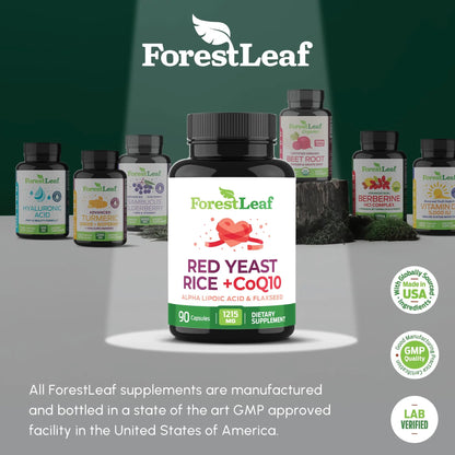 Red Yeast Rice 1215 mg. Capsules - Extra Strength Red Rice Yeast with CoQ10 Supplement, Plus Alpha Lipoic Acid & Organic Flaxseed, Citrinin Free, ForestLeaf canada supplements
