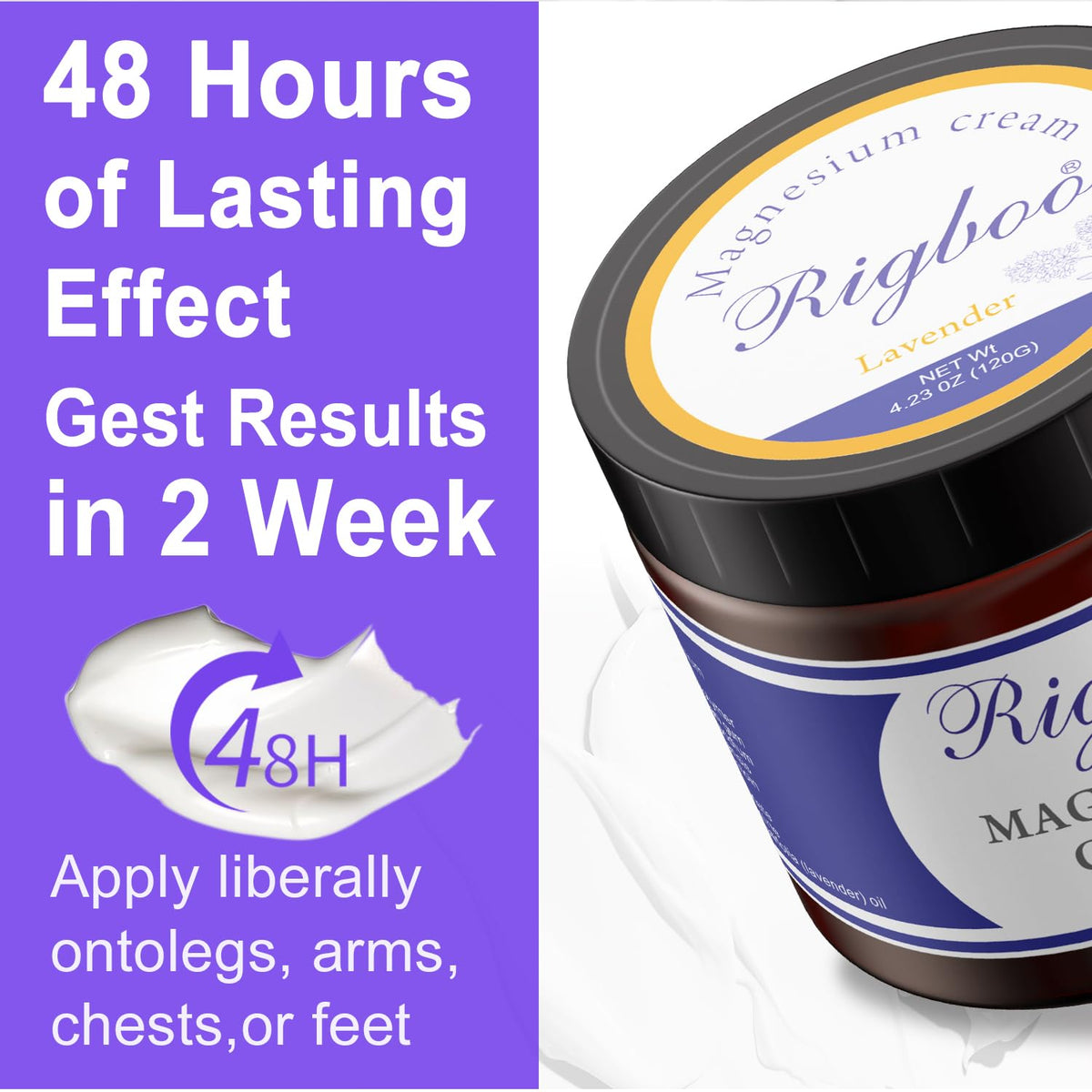 RIGBOO Magnesium Lotion for Sleep, Magnesium Cream, Muscle Relief and Relaxation Non-Greasy, Fast Absorbing Body Lotion with Coconut Oil with Chamomile, Safe for Sensitive Skin (Lavender) RIGBOOBuy Supplements Australia