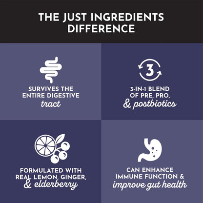 JUST INGREDIENTS Elderberry Lemonade 3-in-1 Probiotic Complex - Prebiotics, Probiotics & Postbiotics - 30 Sticks JUST INGREDIENTSBuy Supplements Australia