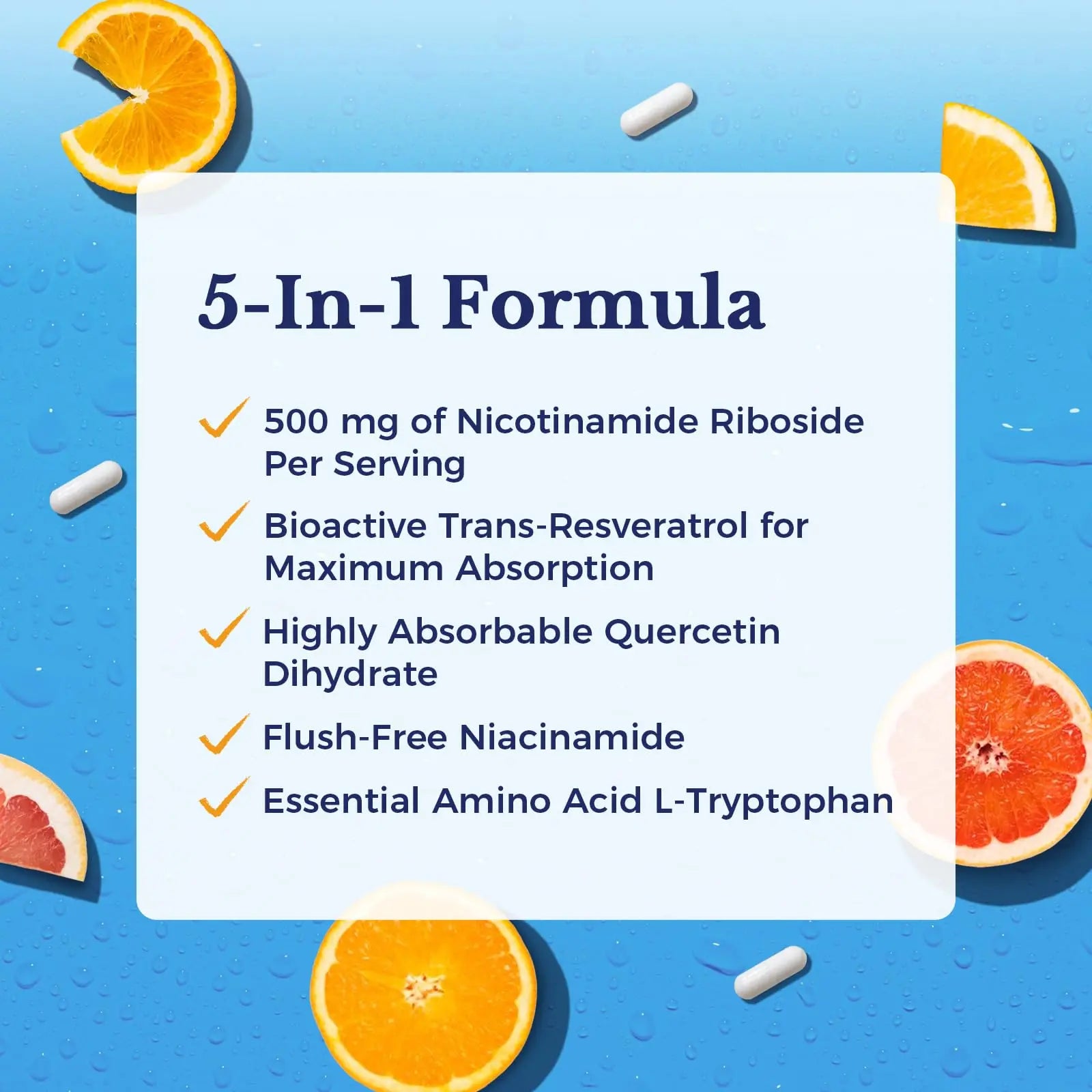 Vitalitown 5 in 1 NAD+, NMN Supplement Alternatives, Nicotinamide Riboside (NR), Trans-Resveratrol, Quercetin, Niacinamide, L-Tryptophan, for Cellular Energy, Heart, Skin, 60 Veggie Capsules VitalitownBuy Supplements Australia