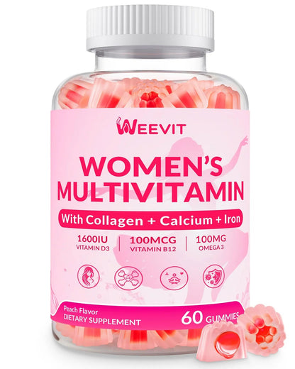 WEEVIT Methylated Multivitamin for Women Gummies, Womens Multivitamin Gummy with Collagen, Iron, Omega-3 WEEVIT