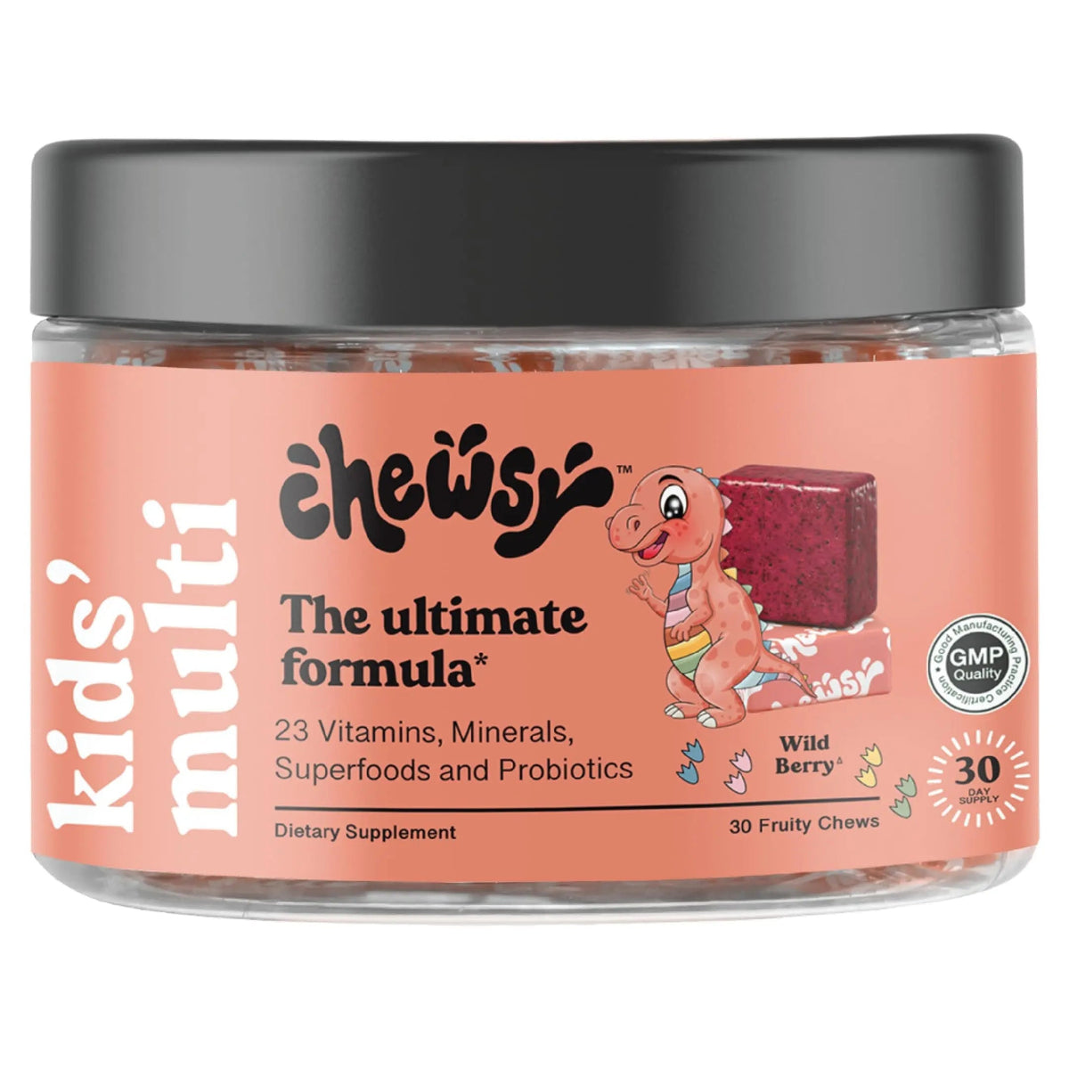 Chewsy Kids’ Multivitamin, Delicious Candy-Style Daily Vitamin Chews + Probiotics + Superfoods, Wild Berry Flavor Chewable Fruity Supplement Chews CHEWSY