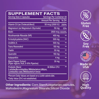 Ecliptron NAD+ Supplement for Women & Men 1800mg - Liposomal NAD Plus with Nicotinamide Riboside & Resveratrol, Anti-Aging | Mitochondrial Health | Radiant Skin - 60 Capsules EcliptronBuy Supplements Australia