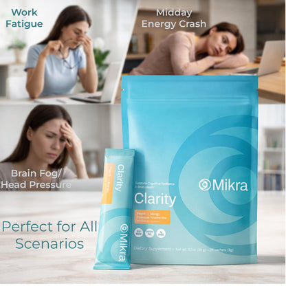 Mikra Clarity Nootropic Focus Drink Mix - Daily Cognitive & Calm Support Formula with Citicoline, Lion’s Mane & L-Theanine - Calm Drink Mix & Focus Aid for Energy and Clarity - 14 Single-Serve Sachets Mikra buy supplements Au