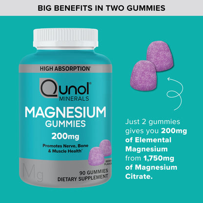 Qunol Magnesium Gummies for Adults, 200mg Elemental Magnesium (from 1,750mg Magnesium Citrate), High Absorption Magnesium Supplement, Supports Nerve, Bone and Muscle Health, Vegetarian, 90 Count QunolBuy Supplements Australia