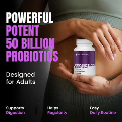 Nutrawave 50 Billion Probiotics for Women & Men, 15 Strains Active Culture. Relieves Bloating & Constipation, Improved Digestion & Gut Health Supplement, Vegan. 60 Powerful Small Capsules. Nutra WaveBuy Supplements Australia
