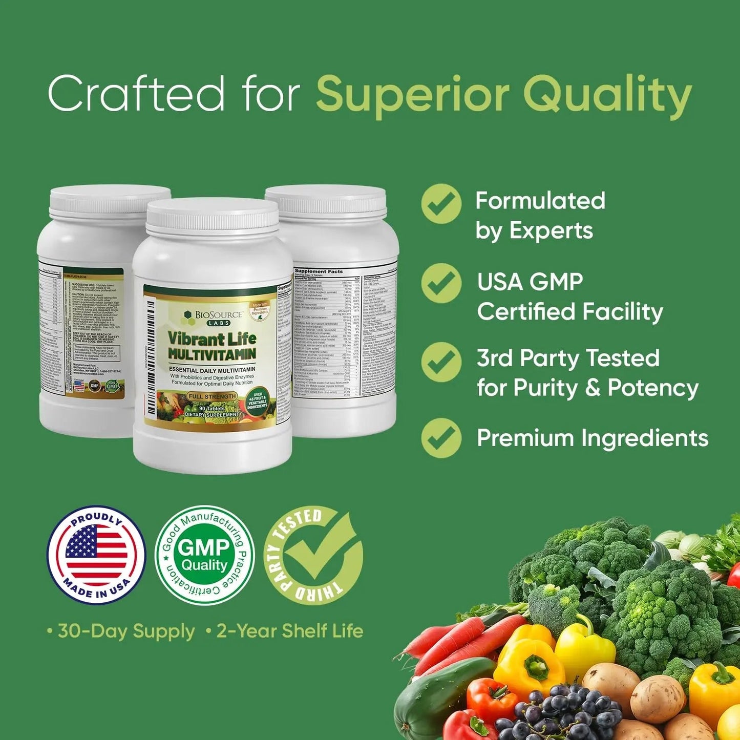 BioSource Labs Vibrant Life Multivitamin with Probiotics, Digestive Enzymes & B-Complex – Over 45 Fruits and Veggies BioSource LabsBuy Supplements Australia