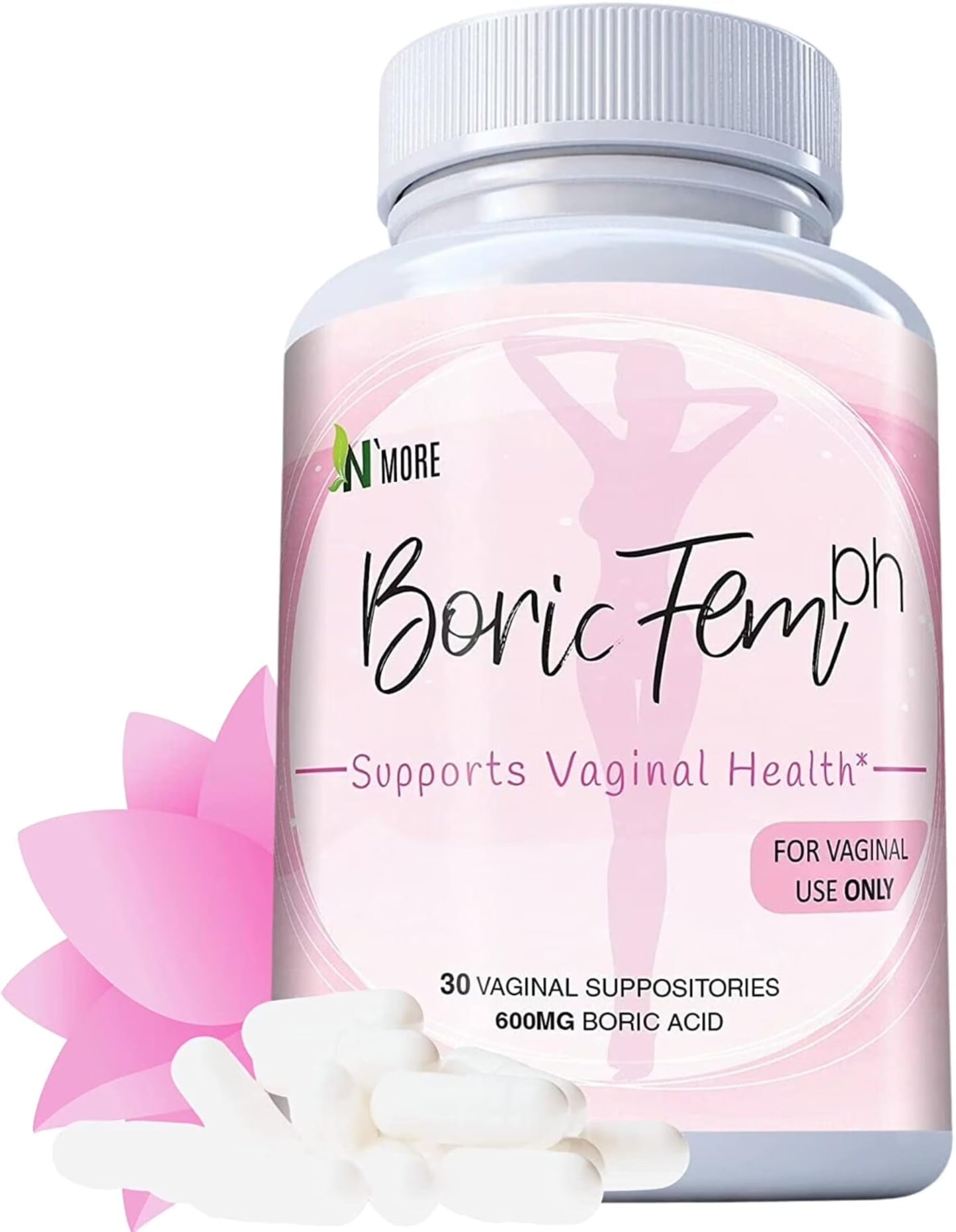 N'More Boric Acid Vaginal Suppositories- 100% Pure - Made in USA- Boricfem Vaginal Health Supplement- 30 Servings (Pack of 1) N'MoreBuy Supplements Australia