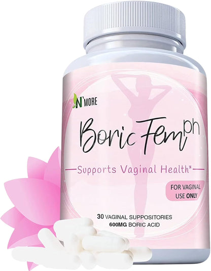 N'More Boric Acid Vaginal Suppositories- 100% Pure - Made in USA- Boricfem Vaginal Health Supplement- 30 Servings (Pack of 1) N'MoreBuy Supplements Australia