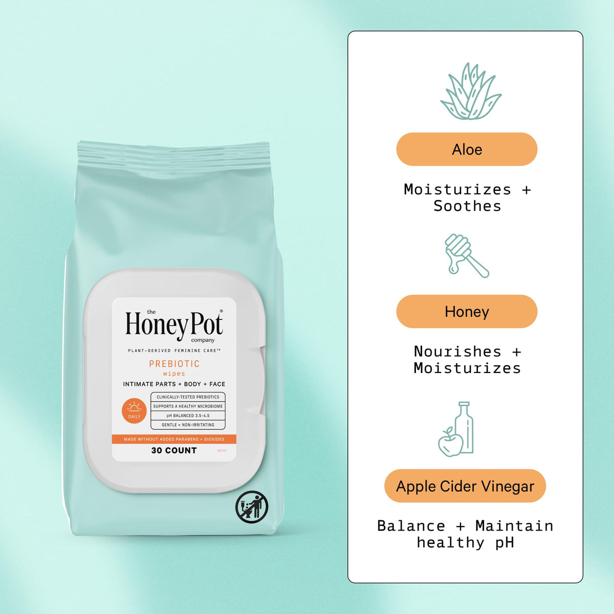 The Honey Pot Company - Prebiotic Feminine Wipes - Herbal Infused Feminine Hygiene Wipes The Honey Pot CompanyBuy Supplements Australia