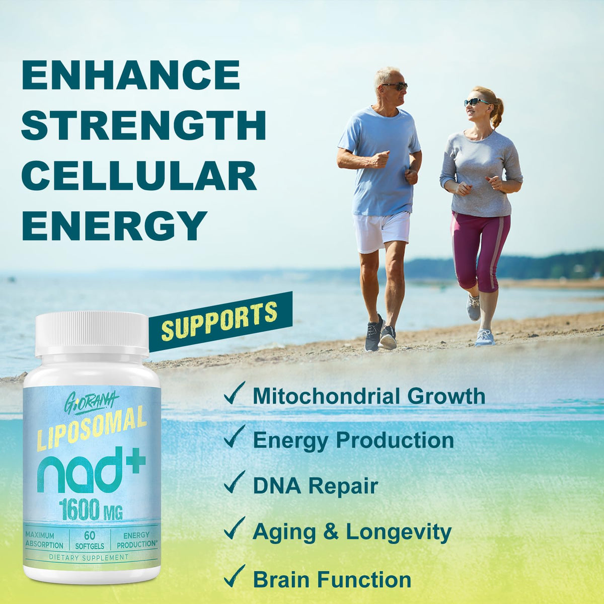 GIORANA 1600 MG Liposomal NAD+ Supplement, NAD+ Boosting Supplement, Superior Absorption, Vitamin B3 for Aging Defense, Longevity, Energy, Repair, Non-GMO, 60 Softgels GIORANABuy Supplements Australia