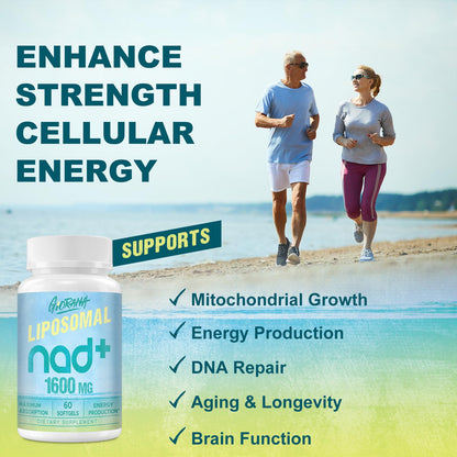 GIORANA 1600 MG Liposomal NAD+ Supplement, NAD+ Boosting Supplement, Superior Absorption, Vitamin B3 for Aging Defense, Longevity, Energy, Repair, Non-GMO, 60 Softgels GIORANABuy Supplements Australia
