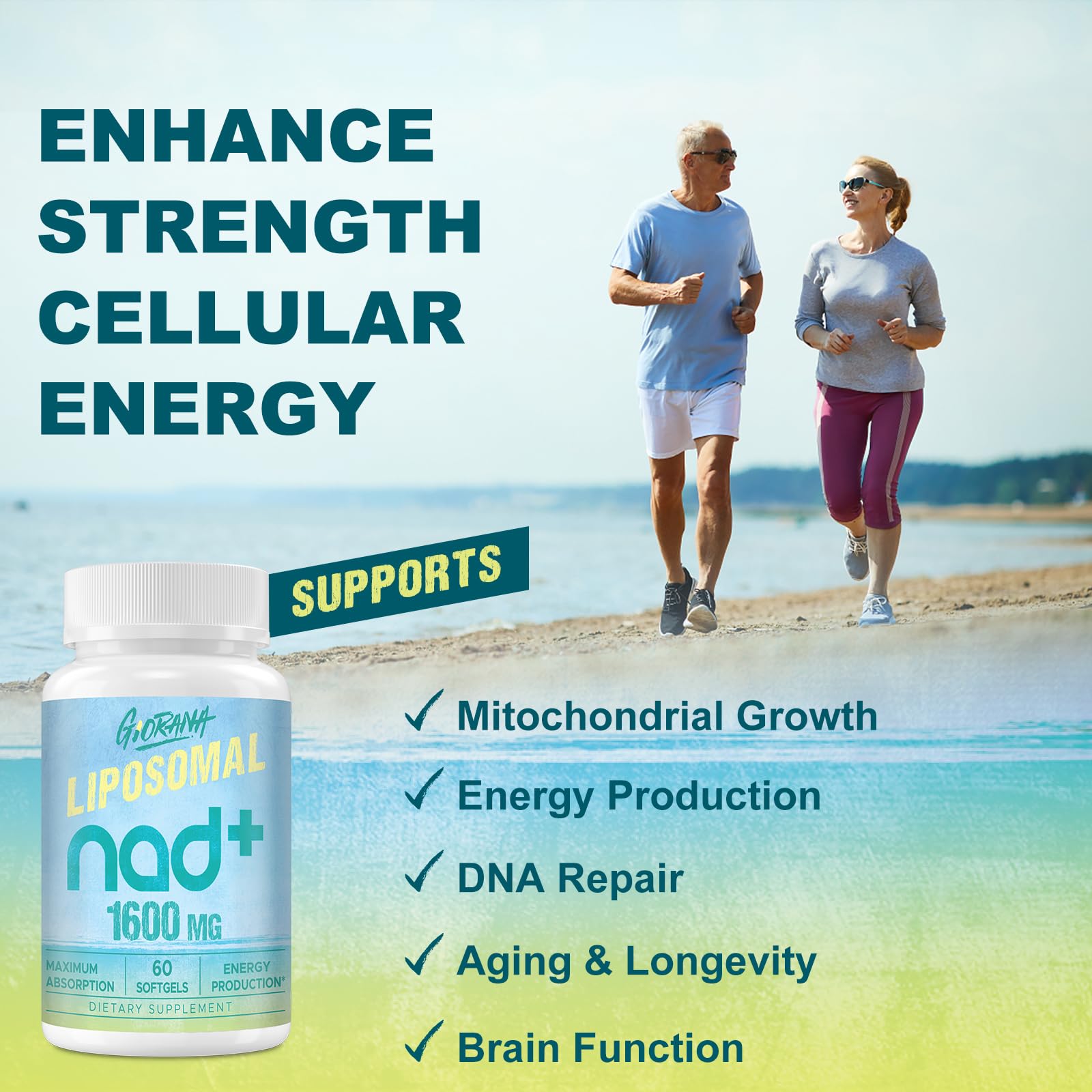 GIORANA 1600 MG Liposomal NAD+ Supplement, NAD+ Boosting Supplement, Superior Absorption, Vitamin B3 for Aging Defense, Longevity, Energy, Repair, Non-GMO, 60 Softgels GIORANABuy Supplements Australia