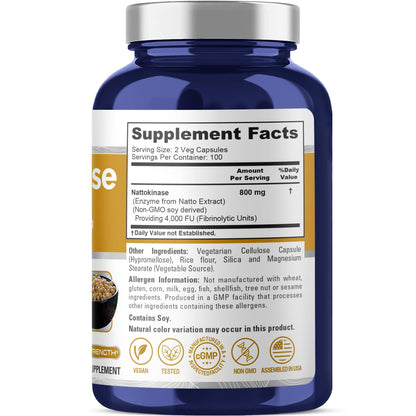 NusaPure Nattokinase 4000 FU 800mg, 200 Veggie Capsules (Vegan, Non-GMO) NusaPureBuy Supplements Australia