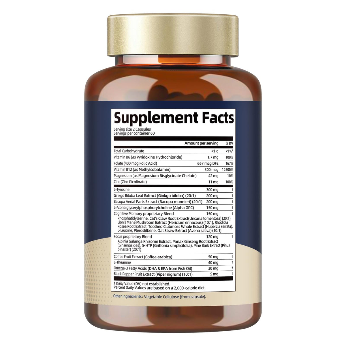 25 in 1 Brain Supplements for Memory and Focus & Neuro Health - Daily Brain Nootropic Cognitive Supplement with L-Tyrosine, Bacopa Monnieri, Ginkgo Biloba, Alpha GPC - Non-GMO, Gluten Free TotariaBuy Supplements Australia