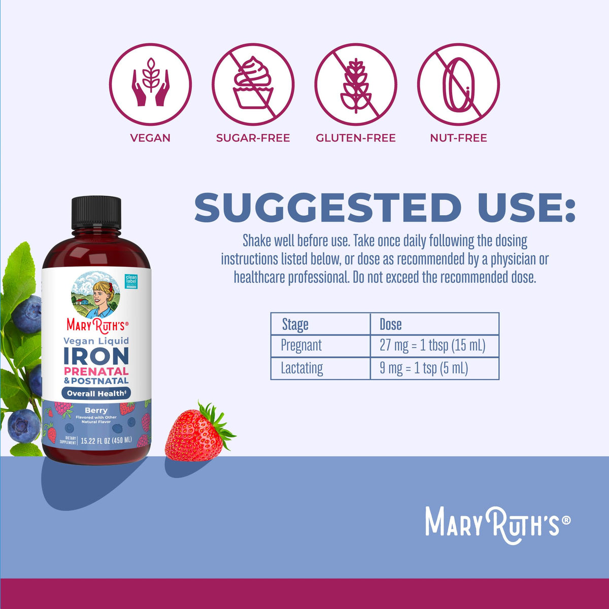 MaryRuth Organics | Liquid Iron Supplement Prenatal & Postnatal for Pregnant & Lactating | Iron Deficiency | Immune Support | Sugar/Gluten Free | Vegan | Non-GMO | 15.22 Fl Oz MARYRUTH'SBuy Supplements Australia