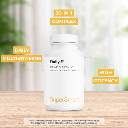 Supersmart - Daily 1® Timed Release - Multivitamin Supplement for Women & Men - with BioPQQ®, Vitamin A, B, C, D & E, Biotin, Quercetin & Fisetin | Supersmart