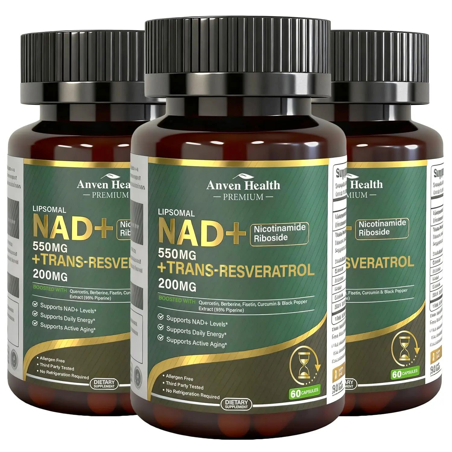 Anven Health Liposomal NAD+ Resveratrol Supplement - NMN Alternative with Trans-Resveratrol, Quercetin & Fisetin - NAD Plus for Women and Men, Cellular Energy & Healthy Aging, Non-GMO | 180 Capsules Anven HealthBuy Supplements Australia