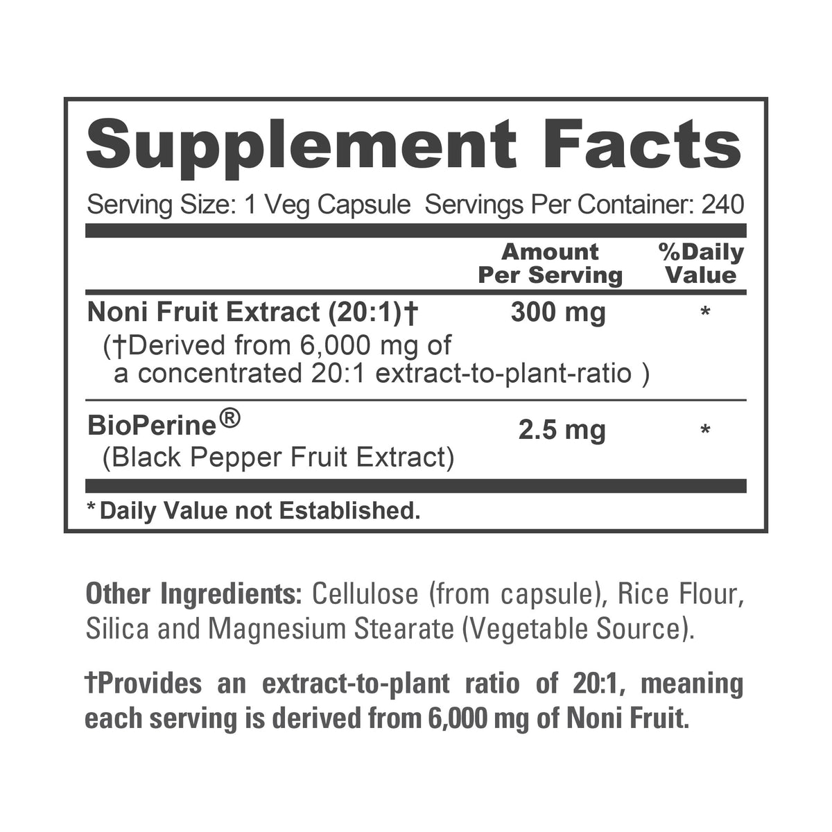 NusaPure Noni Fruit 20:1 Extract, 300 mg Equivalent to 6,000 mg 240 Capsules Suitable for Vegetarian/Vegan, Non-GMO NusaPureBuy Supplements Australia